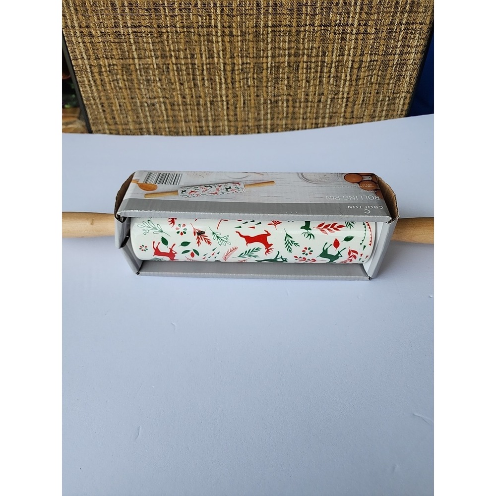 Crofton Ceramic Holiday Christmas Rolling‎ Pin New Reindeer Xmas Baking Cookies